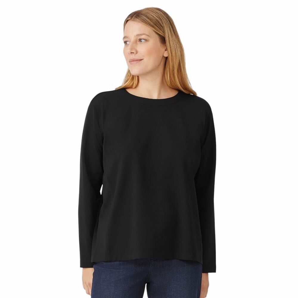 EILEEN FISHER Women’s Black Long Sleeve Tencel Top Petite Large